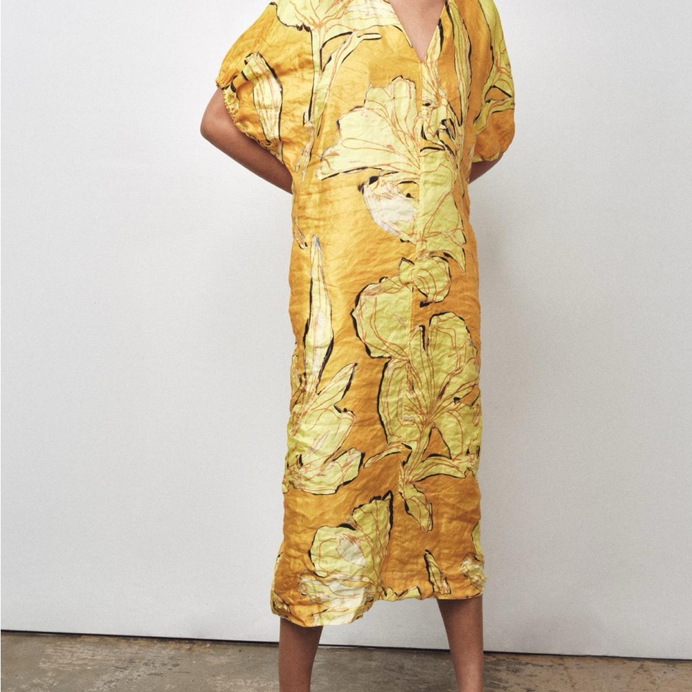 Zara Yellow Floral Midi Dress